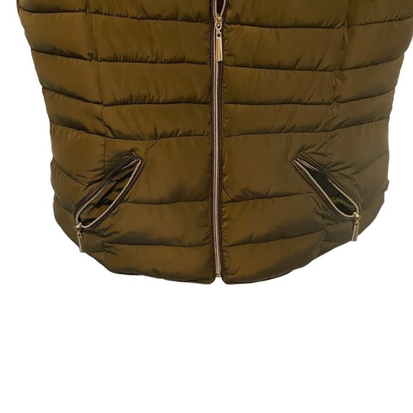 YMI Collection Olive Polyester Faux Fir Lined Women's Hooded Quilted Vest Sz Med - Picture 10 of 15